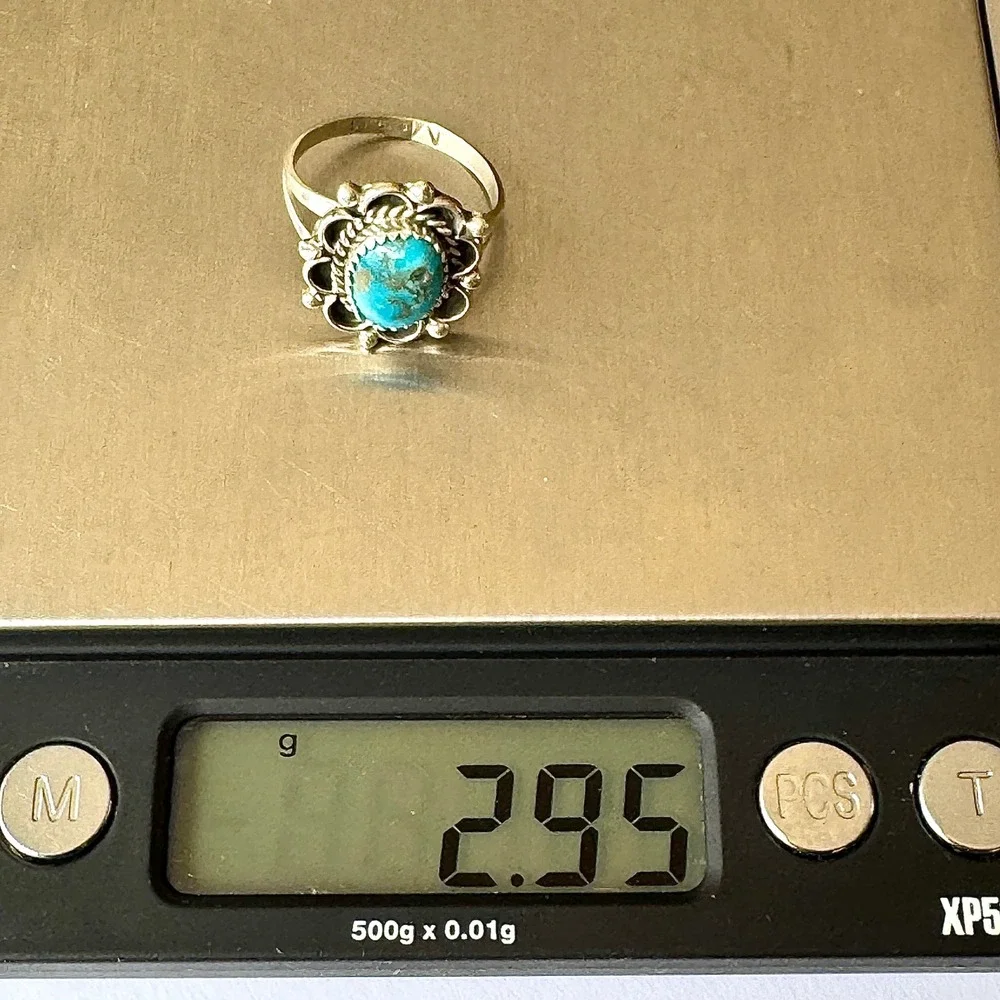 Navajo Flower Ring Turquoise Sz 7 Sterling Silver Signed Morgan Native Amer